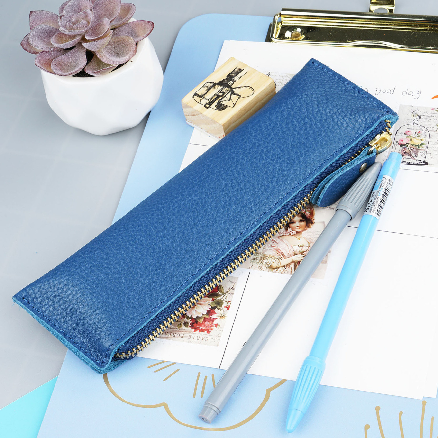 可愛い 薄い 革 ペンケース ファスナー筆箱