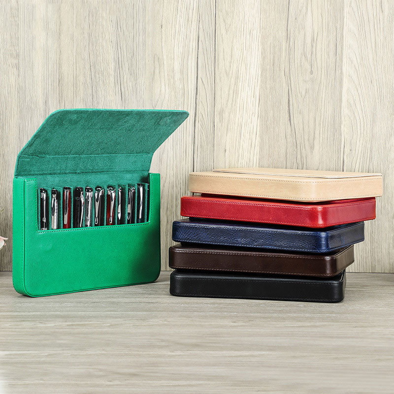 革 ペンケース 12本入れ 硬い筆箱 万年筆ケース