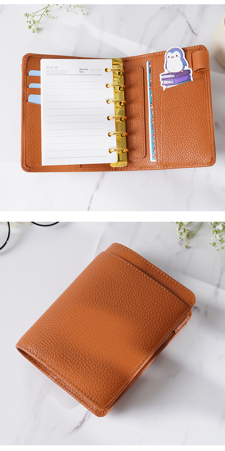 A7 6穴 バインダー 大容量 財布式 革カバー ノート