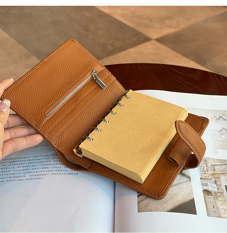 Ｍ5 5穴 バインダー 大容量収納 財布式 本革 カバー ノート
