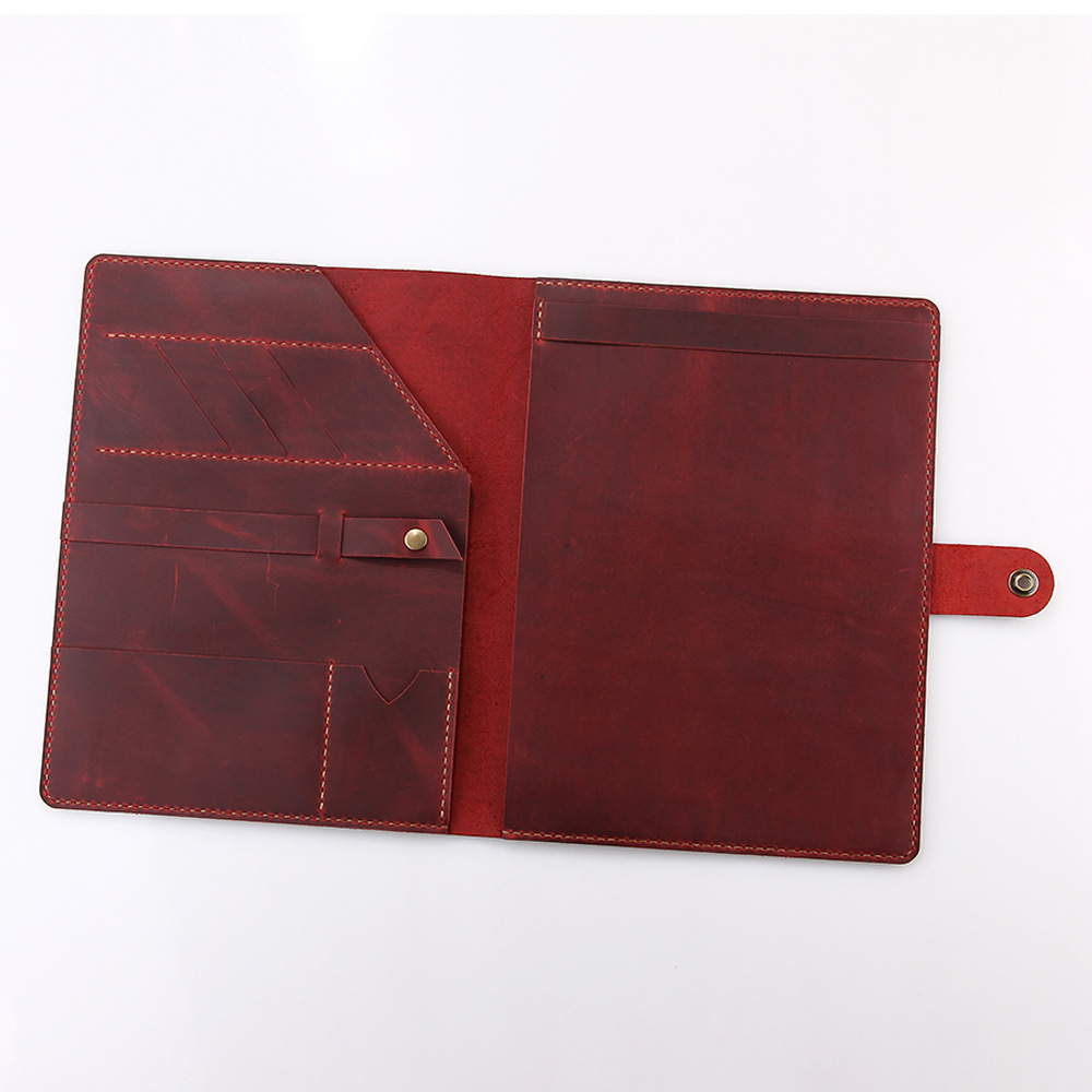 A4 革 ノート カバー 大容量収納 二つ折り フォルダ ボタン閉め