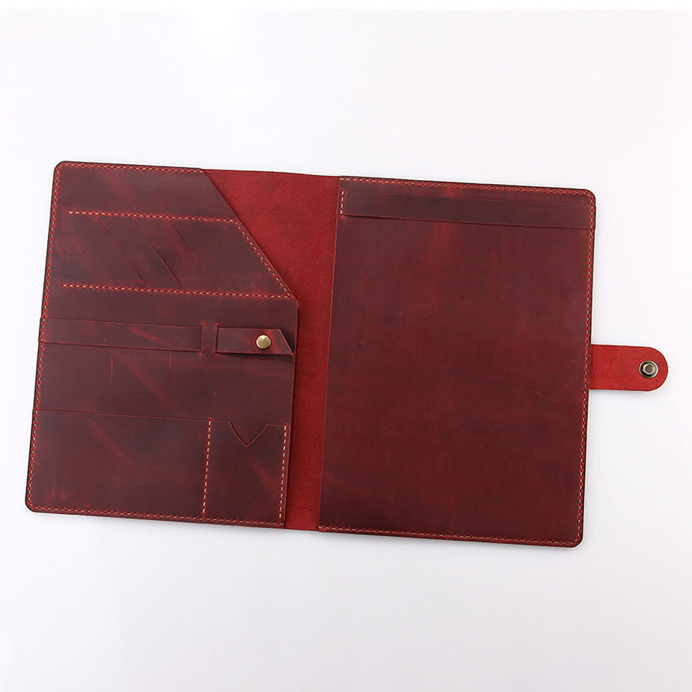 A4 革 ノート カバー 大容量収納 二つ折り フォルダ ボタン閉め