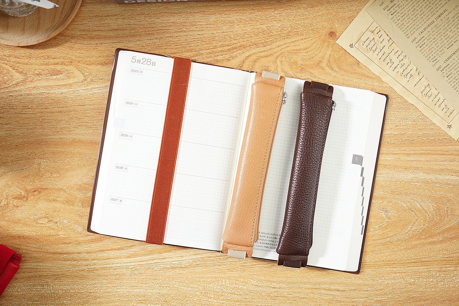 手帳用 ペンホルダー バンド付き 植物鞣し革 スリム ペンケース