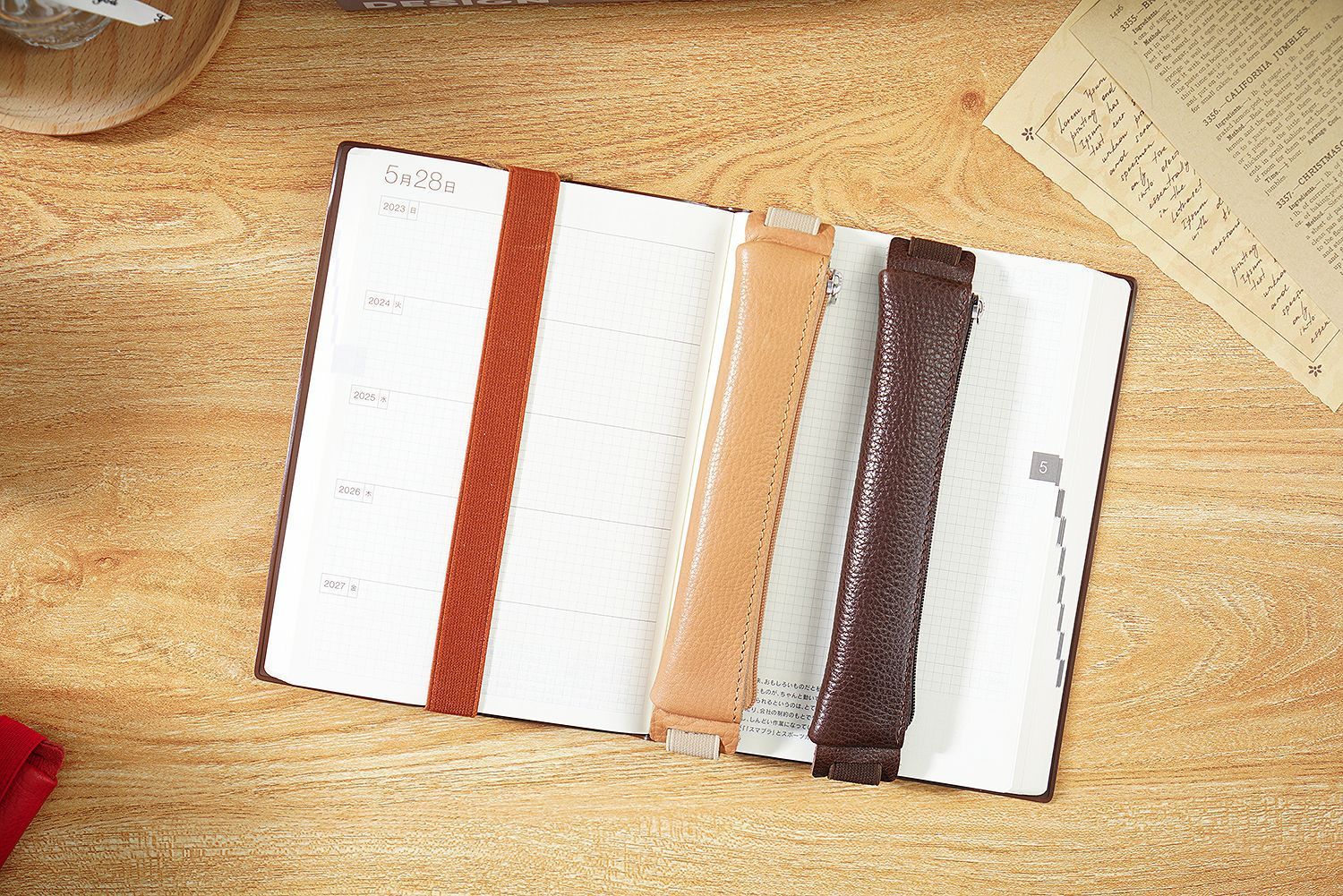 手帳用 ペンホルダー バンド付き 植物鞣し革 スリム ペンケース