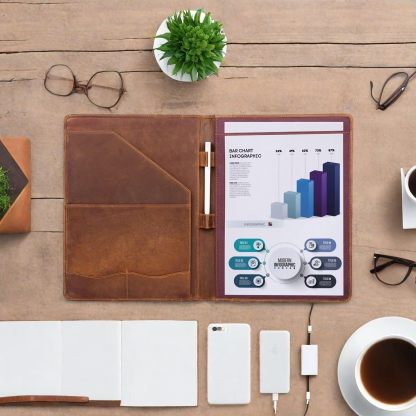 A4 革 ノート カバー 大容量収納 フォルダ ペンホルダー カードホルダー付き