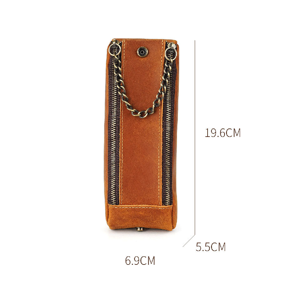 大容量 ファスナー 革 ペンケース 多機能 ペン立て付き チェンハンドル