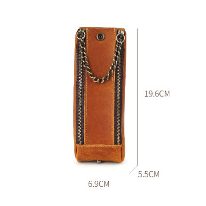 大容量 ファスナー 革 ペンケース 多機能 ペン立て付き チェンハンドル