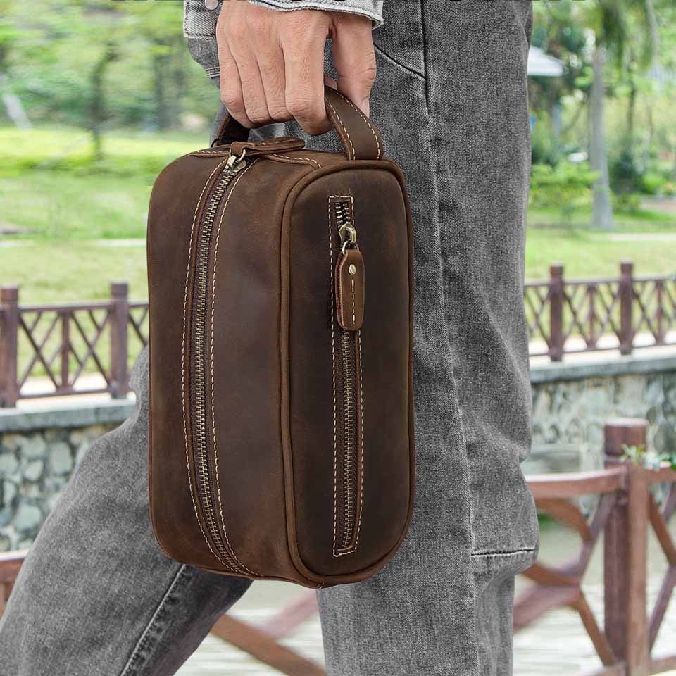 ハンドル付き 超大容量 ファスナー 革 ペンケース