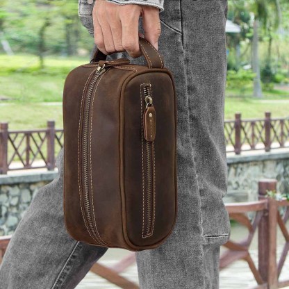 ハンドル付き 超大容量 ファスナー 革 ペンケース