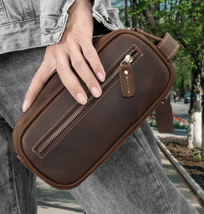 ハンドル付き 超大容量 ファスナー 革 ペンケース