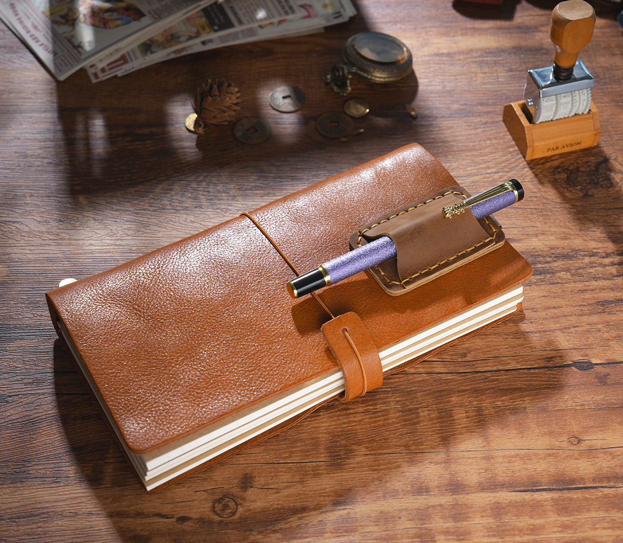 革 一本差し 手帳 ペンホルダー