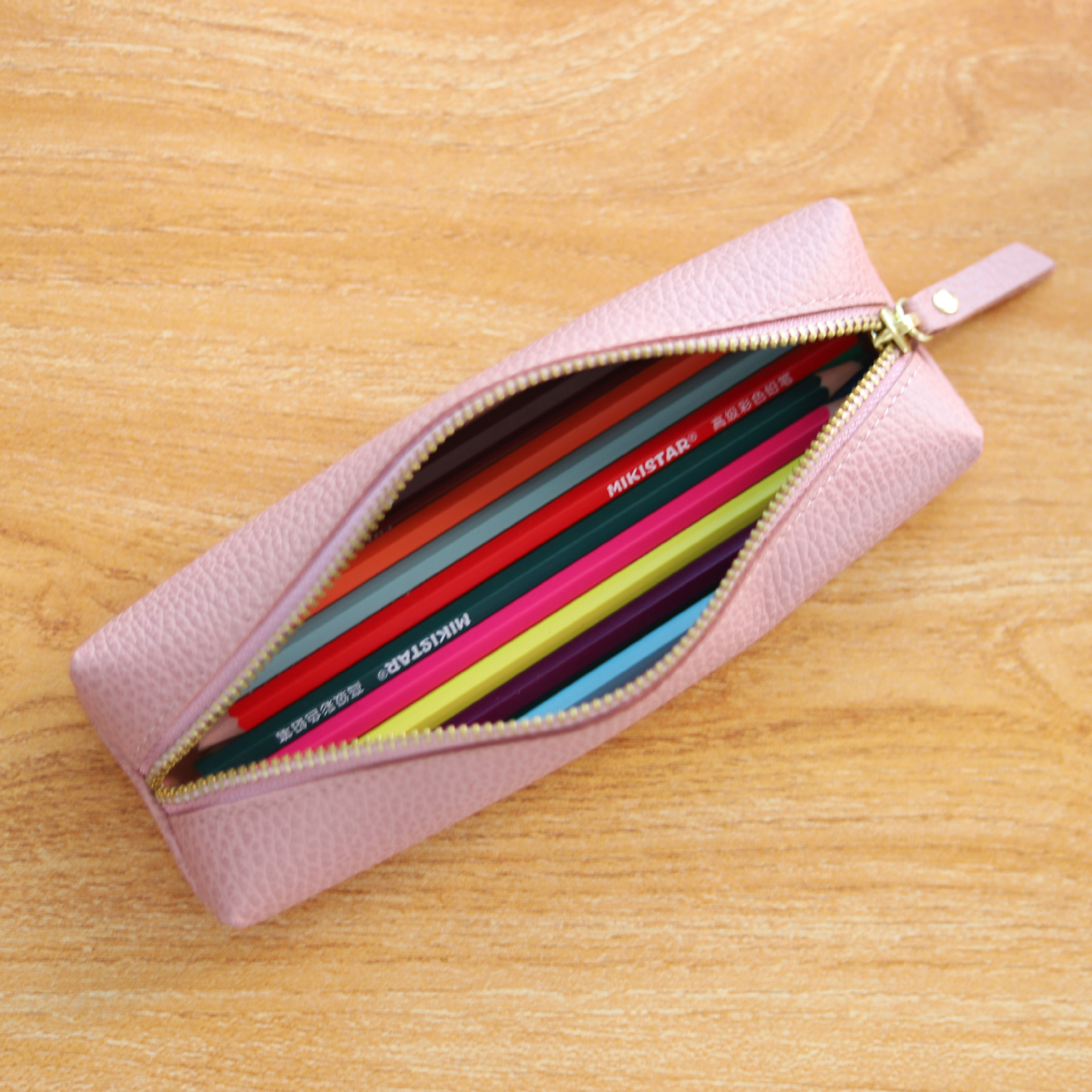 可愛い スリム 革 ペンケース ファスナー筆箱