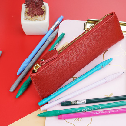 可愛い 薄い 革 ペンケース ファスナー筆箱