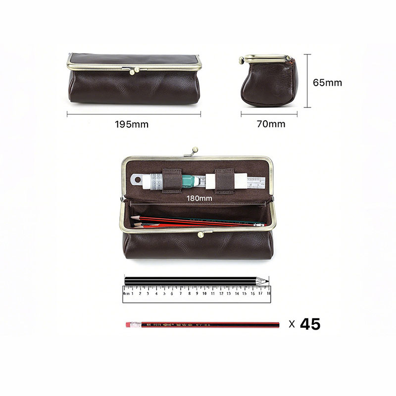 かま口 革 ペンケース ファスナー 大容量 筆箱