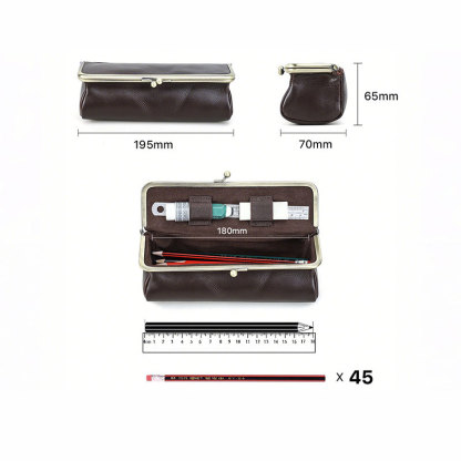 かま口 革 ペンケース ファスナー 大容量 筆箱