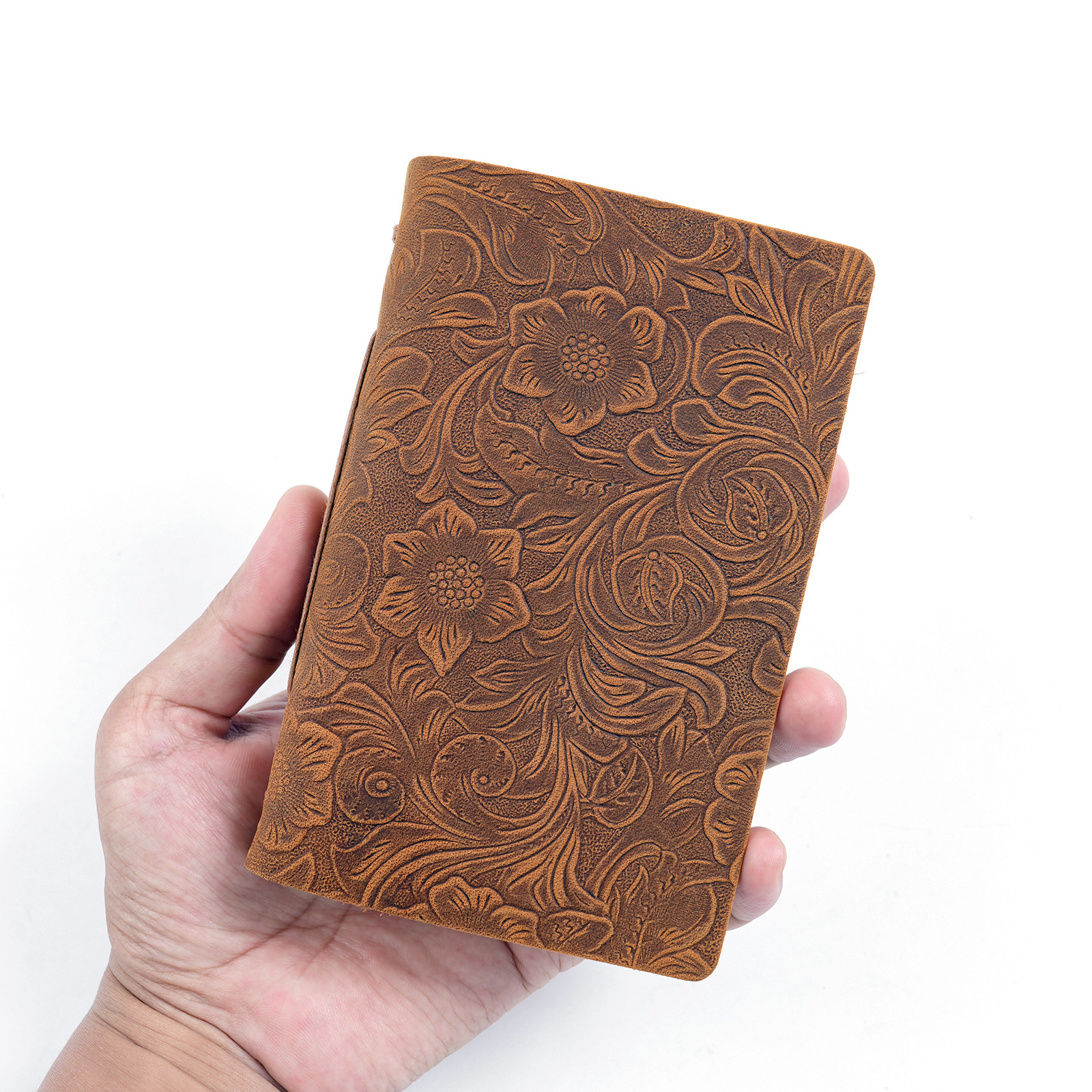 A6 文庫本 唐草模様 革カバー ノート 手縫い システム手帳