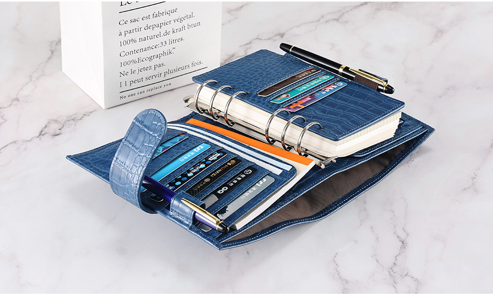 A6 Personal 財布式 6穴 バインダー 大容量収納 革カバー ノート