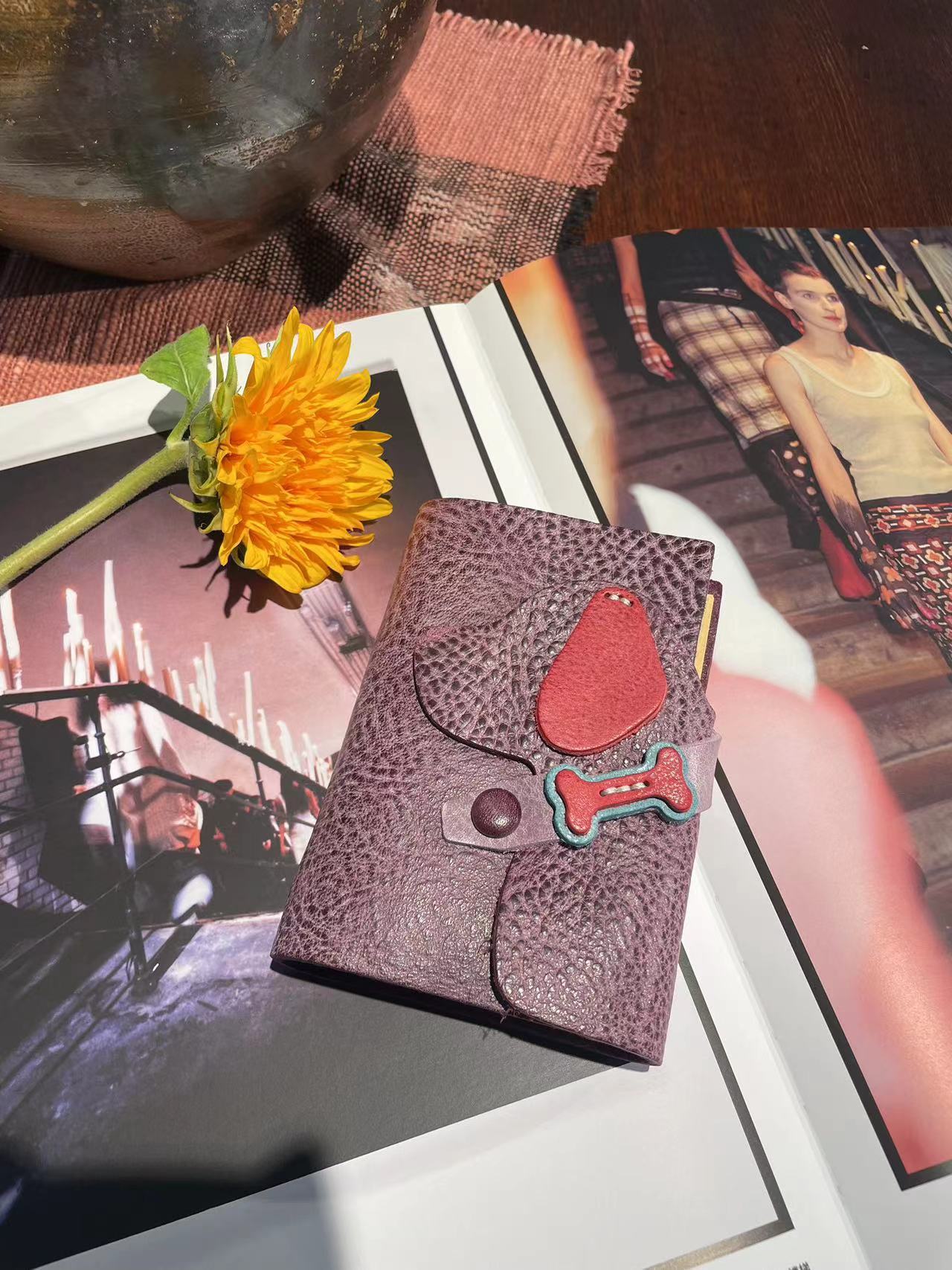 A7 6穴 バインダー 可愛い ワンちゃん 革カバー ノート