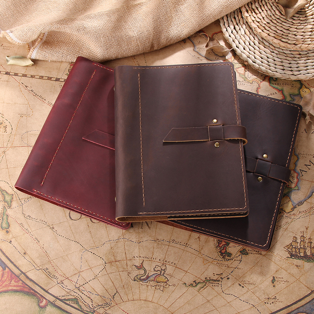 A5 6穴 バインダー 大容量収納 革カバー ノート ファスナーポケット