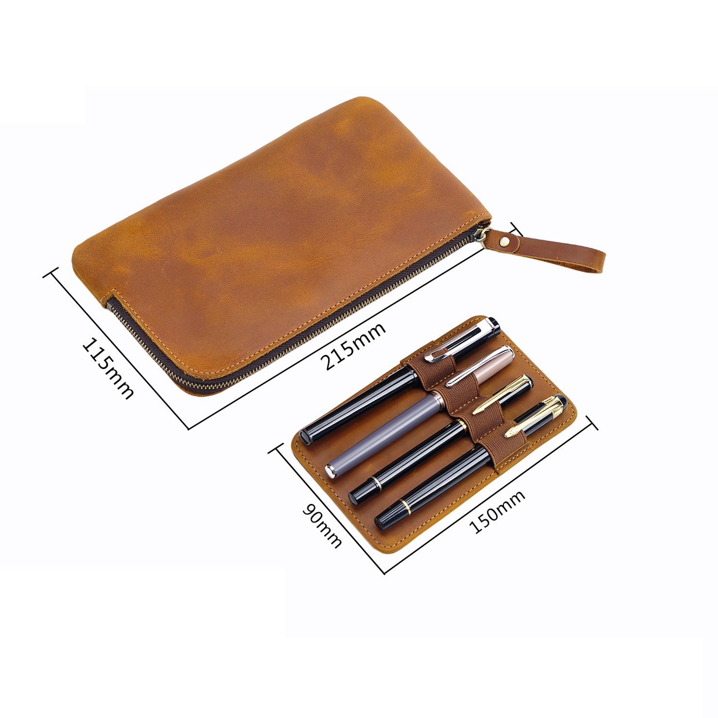 革 ペンケース 4本入れ 高級万年筆対応 筆収納パッドとファスナーバッグ