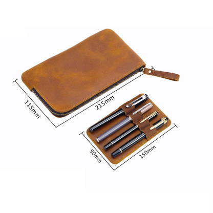 革 ペンケース 4本入れ 高級万年筆対応 筆収納パッドとファスナーバッグ