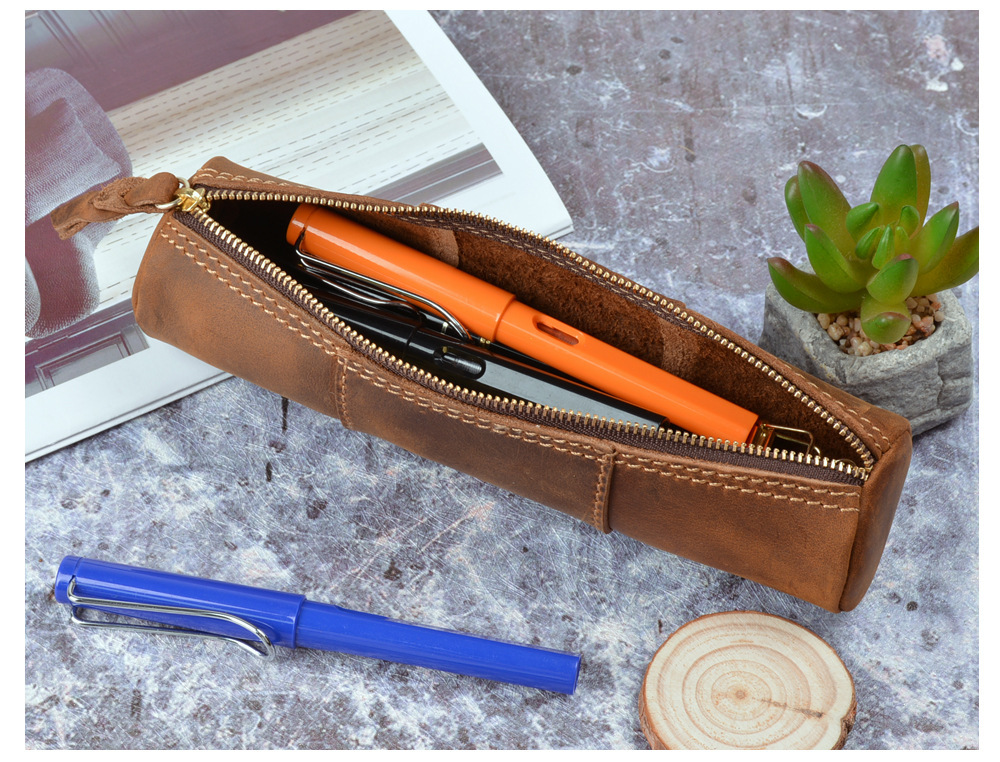 革 ペンケース 竹模様 ファスナー筆箱