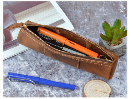 革 ペンケース 竹模様 ファスナー筆箱