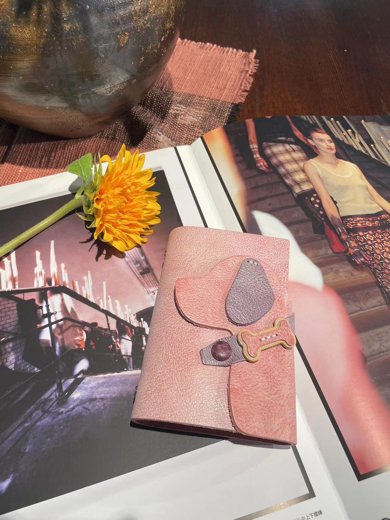 A7 6穴 バインダー 可愛い ワンちゃん 革カバー ノート