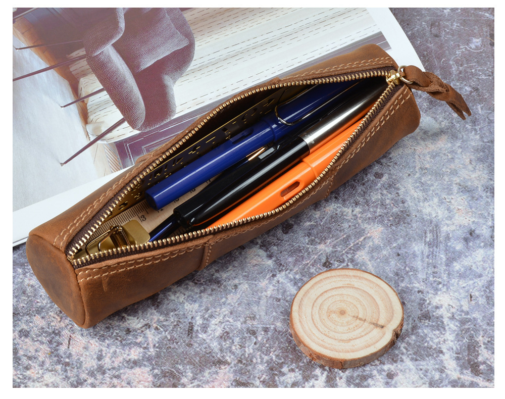 革 ペンケース 竹模様 ファスナー筆箱