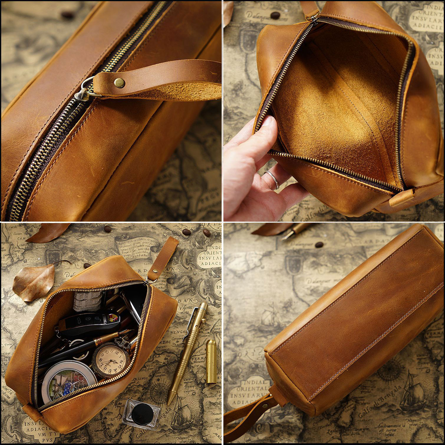 大容量 革 ペンケース ファスナー付き