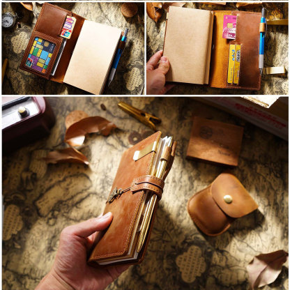 ポケットサイズ 大容量収納 システム手帳 革カバー ノート