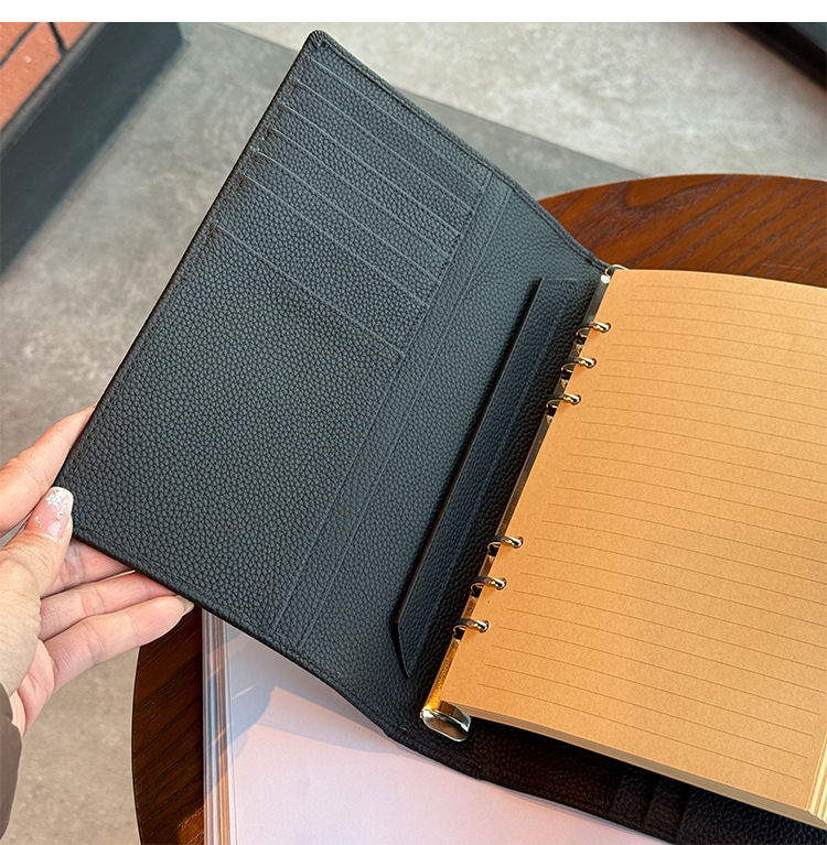 A5 6穴 バインダー 大容量収納 本革 下敷き付き カバー ノート