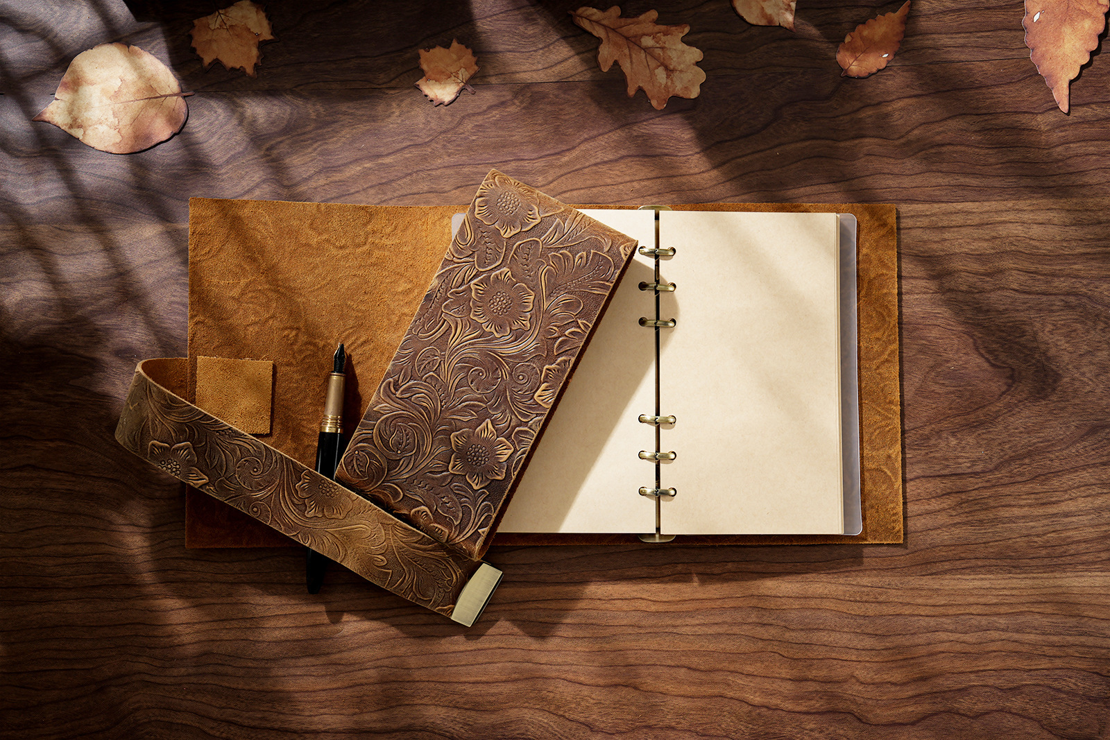 A5 6穴 バインダー 三つ折り 革カバー ノート パスワードロック付き