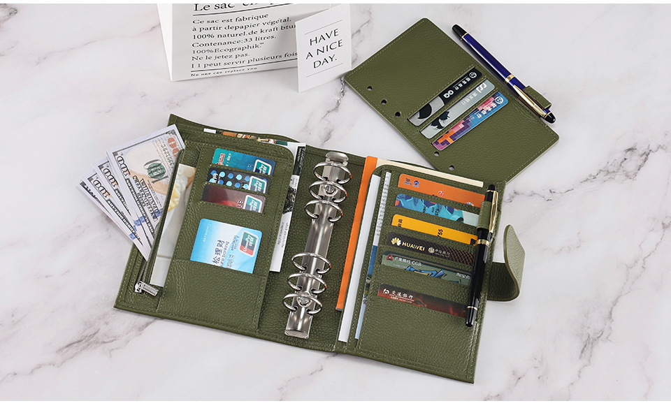 A6 Personal 財布式 6穴 バインダー 大容量収納 革カバー ノート