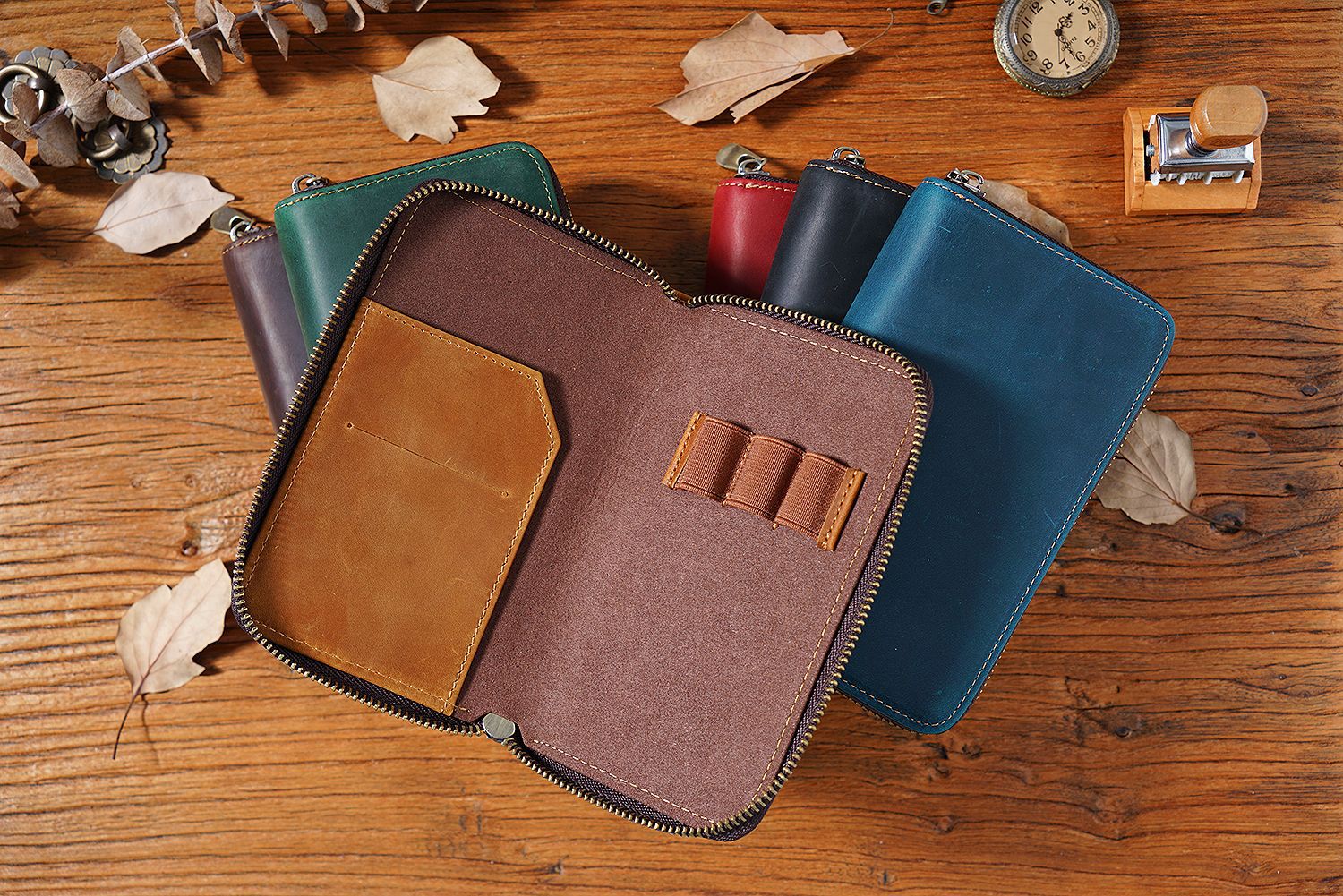 革 ペンケース 3本入れ  高級万年筆対応 レシート収納