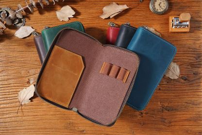 革 ペンケース 3本入れ  高級万年筆対応 レシート収納