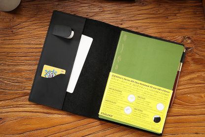 A6 水牛革 シンプル ノート カバー しおり ペンホルダー カードホルダー付き