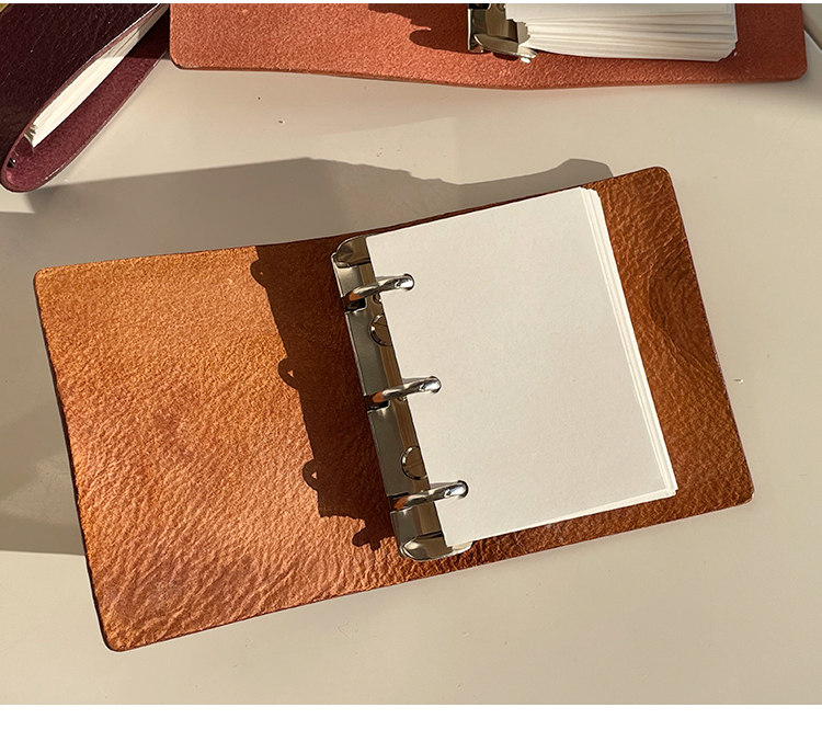 A9 3穴 バインダー 可愛い メモ帳 植物鞣し革 カバー ノート