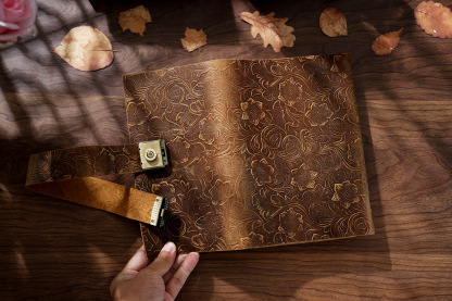 A5 6穴 バインダー 三つ折り 革カバー ノート パスワードロック付き