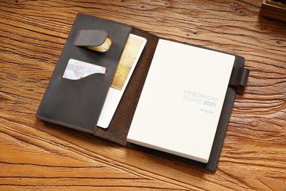 A6 水牛革 シンプル ノート カバー しおり ペンホルダー カードホルダー付き