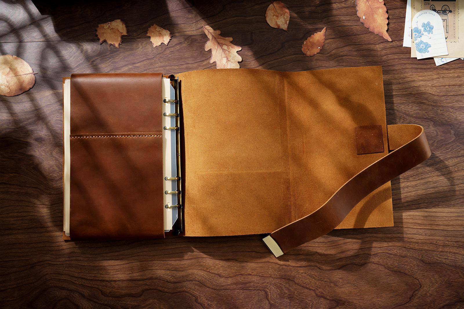 A7 6穴 バインダー 三つ折り 革カバー ノート パスワードロック付き