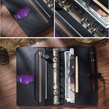 A5 6穴 バインダー 大容量収納 革カバー ノート