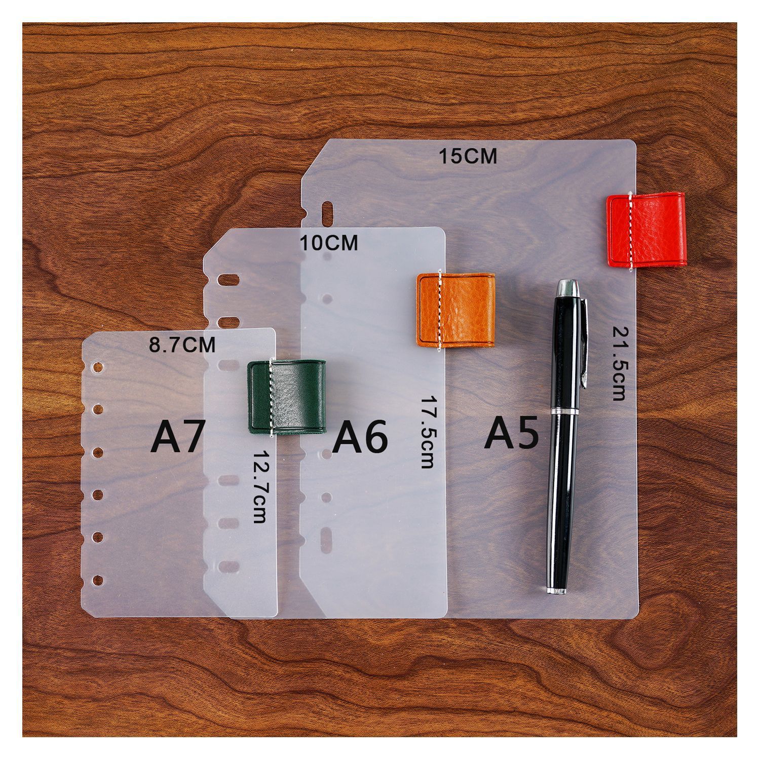 A7 6穴 バインダー用 インデックス 革 ペンホルダー付き