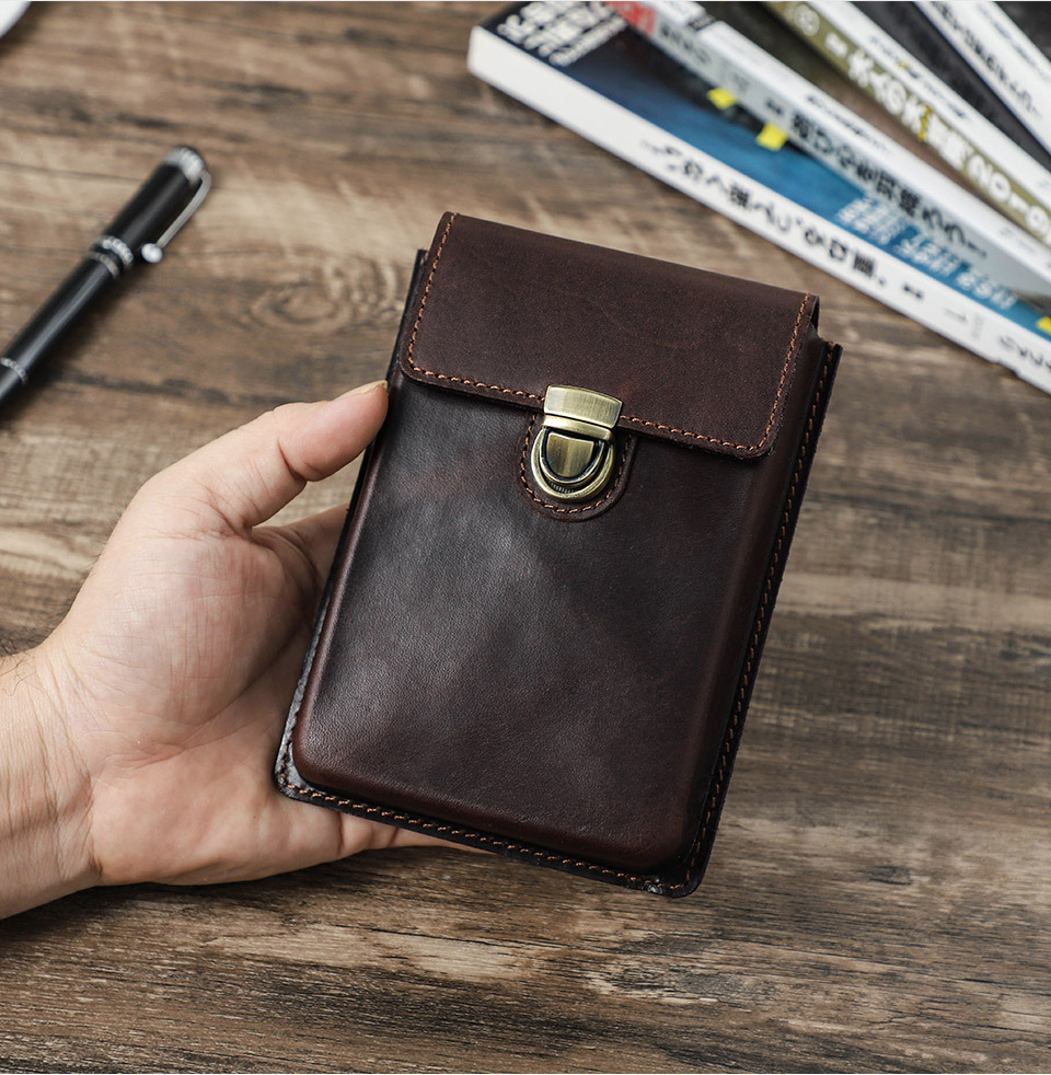 革 ペンケース 5本入れ 硬い筆箱 万年筆収納 スナップ閉め