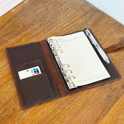 A6 Personal 大容量収納 6穴 バインダー 革 カバー ノート