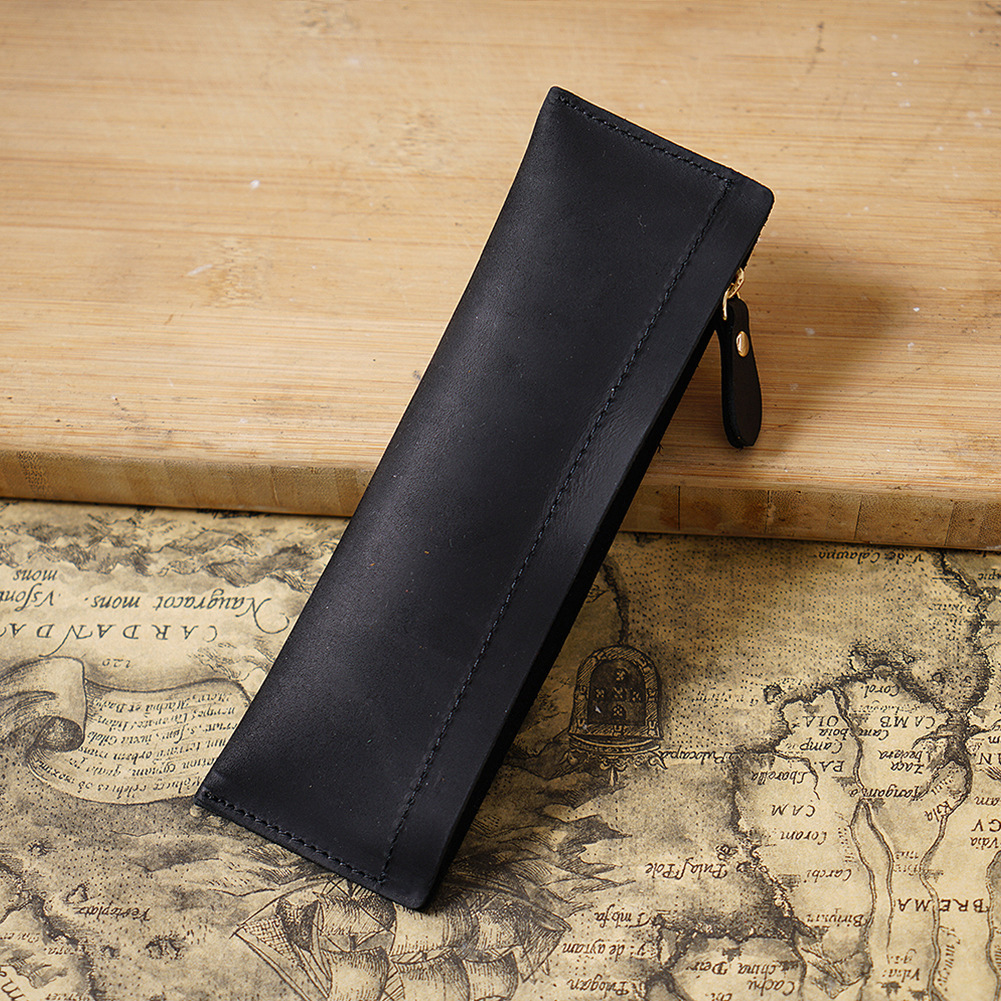 小さくてスリム 革 ペンケース ファスナー筆箱