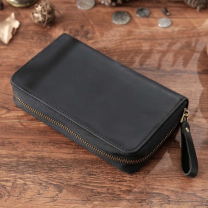 革 ペンケース 10本入れ 高級万年筆対応 ファスナー筆箱