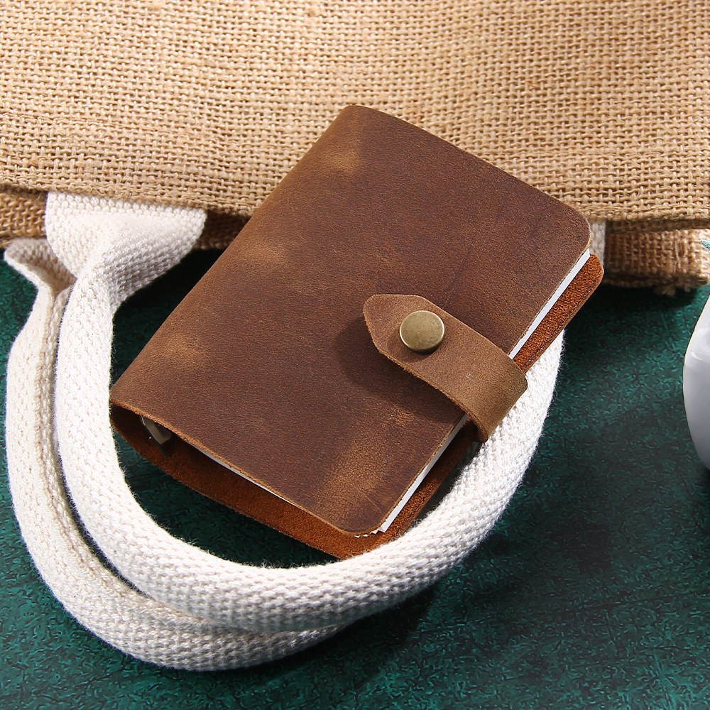 A9 3穴 バインダー メモ帳 革カバー ノート ボタン閉め