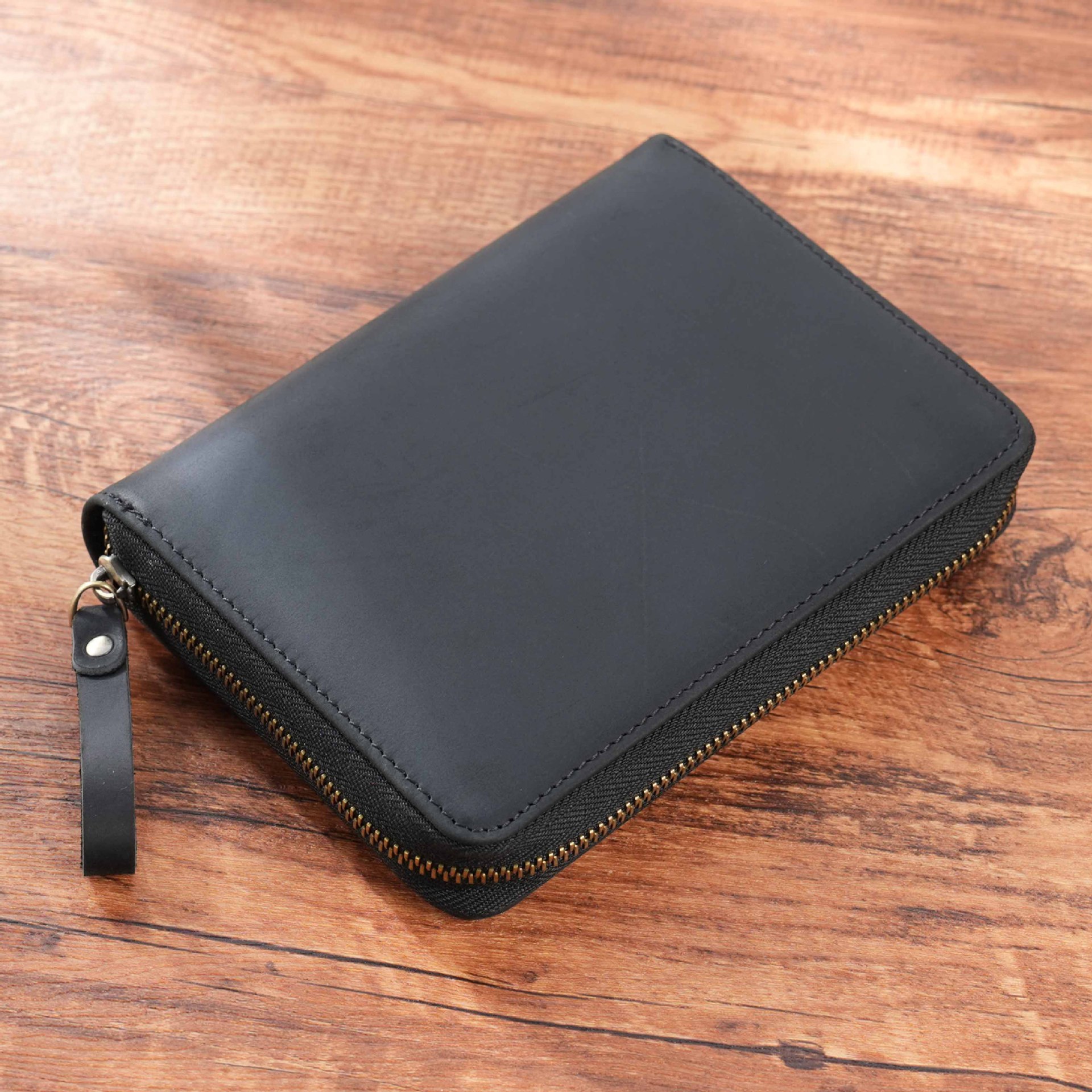 A6 革 ノート カバー 5本差し 多機能 ファスナー ペンケース