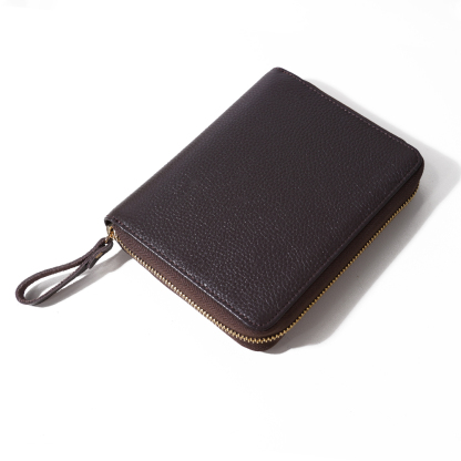 A6 ライチ革 ノート カバー 5本差し 多機能 ファスナー ペンケース